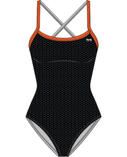 TYR Girls Hexa Trinityfit Swimsuit (Black/Orange (062))